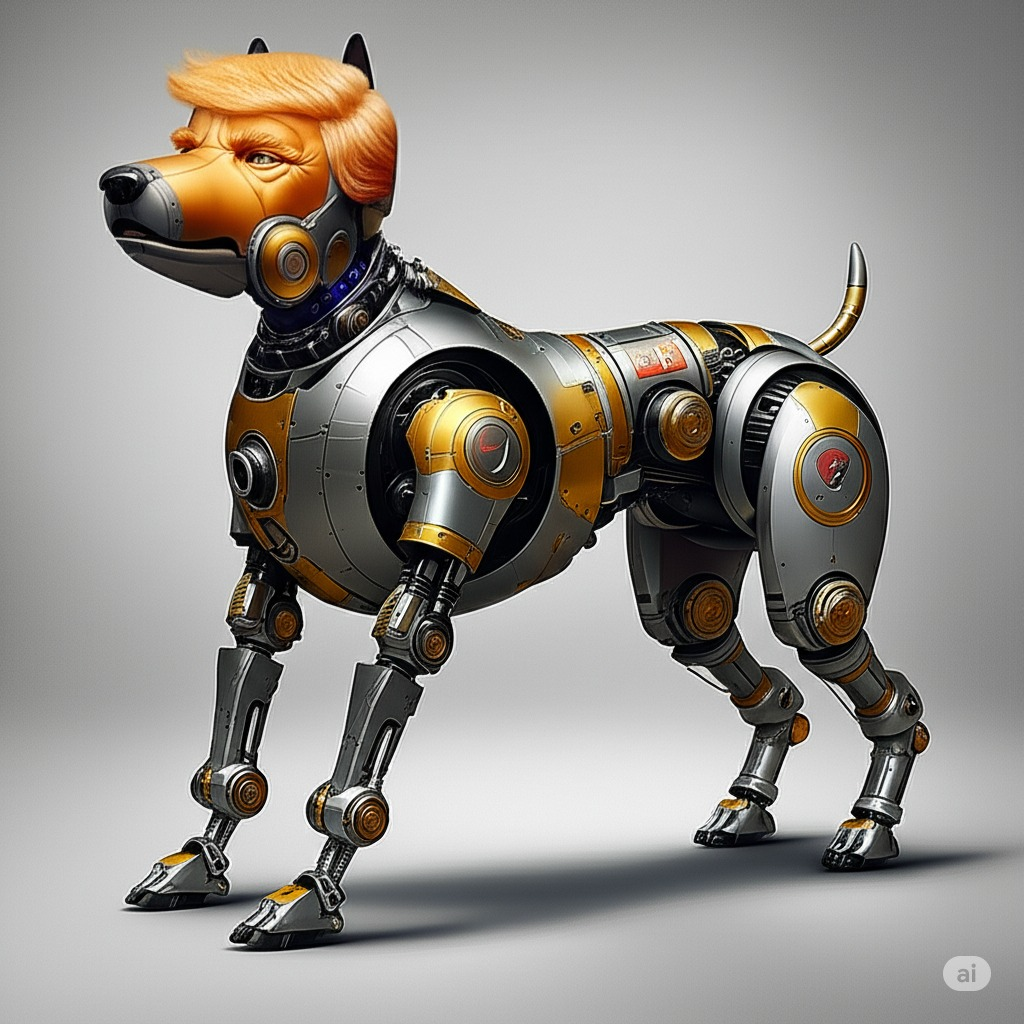 Trump Dog - Futuristic Robot Dog with Trump's Hair